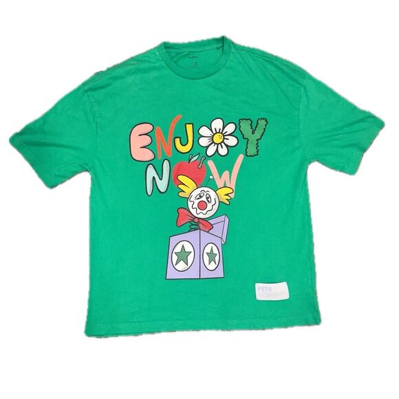 Bershka Green Graphic T-Shirt Enjoy Now Pets Ownership Men’s Large - Picture 1 of 6